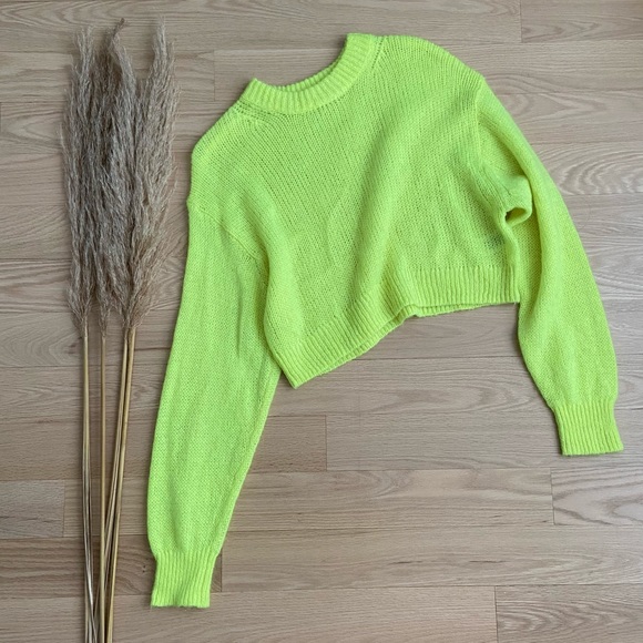 TNA | Cropped Knit Sweater | Neon Yellow | Size Small - Picture 7 of 10